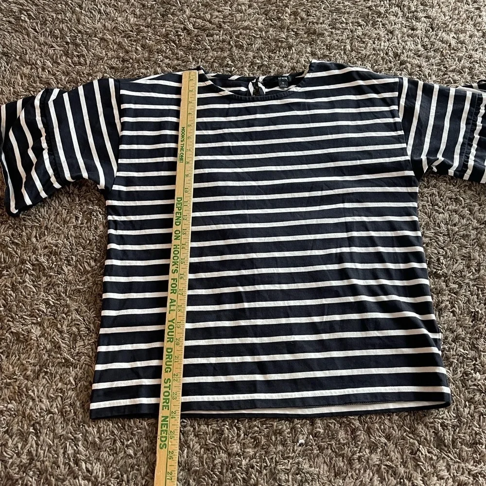 J Crew black and white stripe flare short sleeve blouse